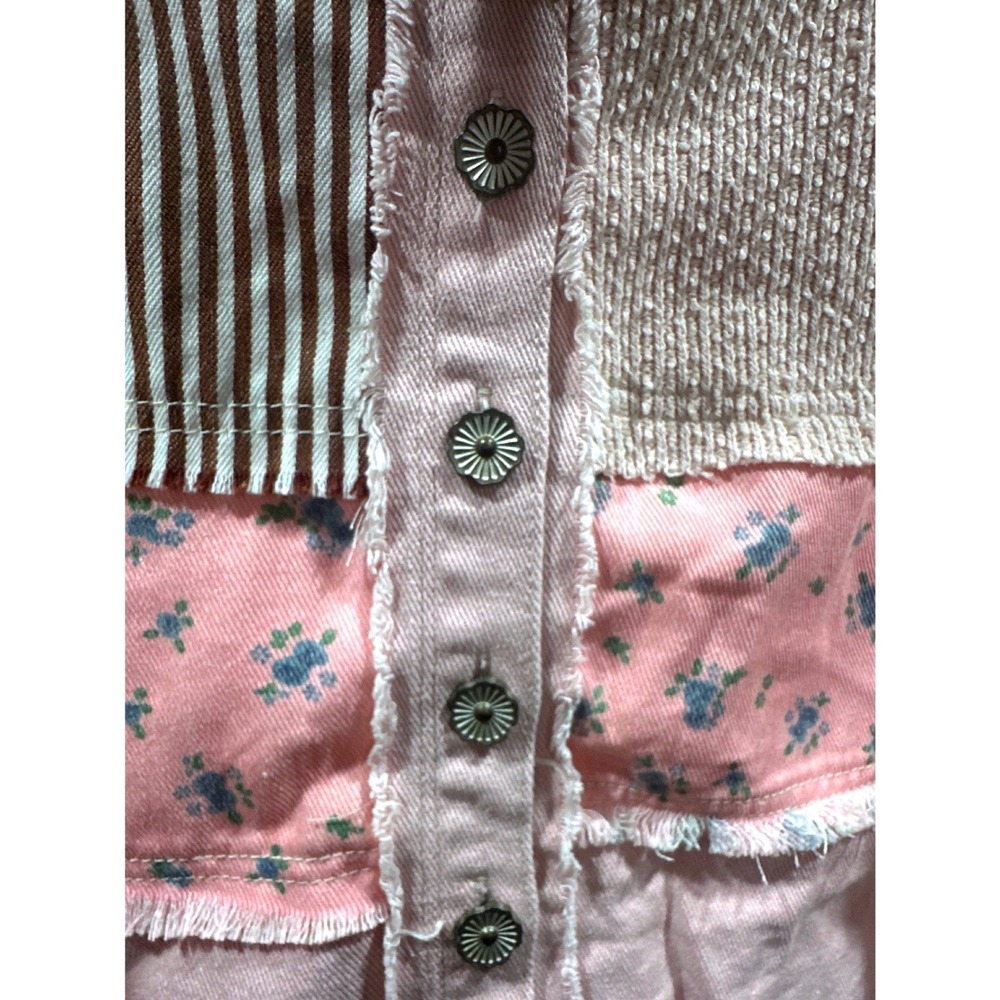 POL Pink Patchwork Denim Shirt Jacket Floral Striped Shacket YKT1274 Small - Picture 4 of 7